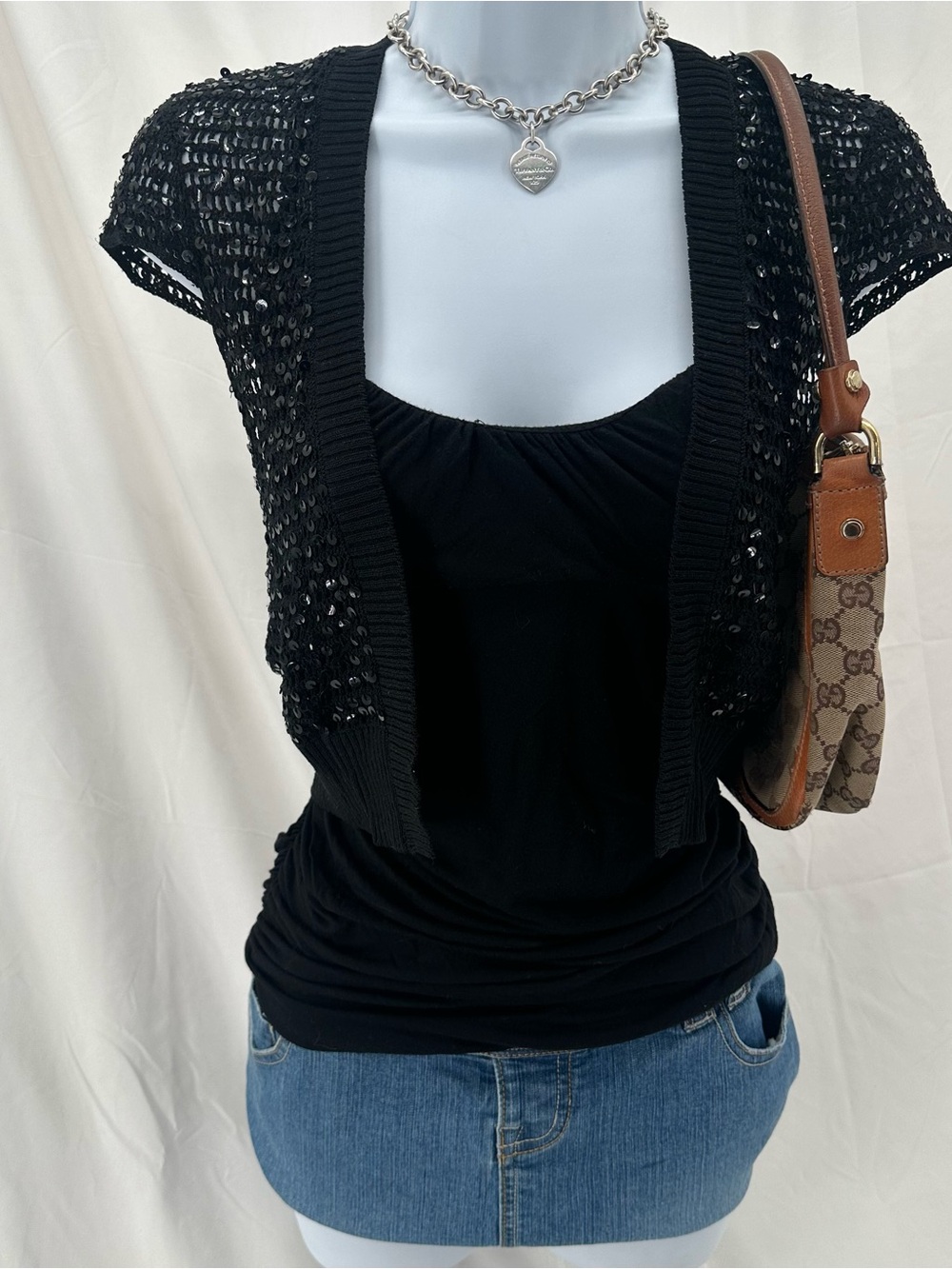 Coquette 2000s Rampage Sequin Silk Knit Cardigan Shrug